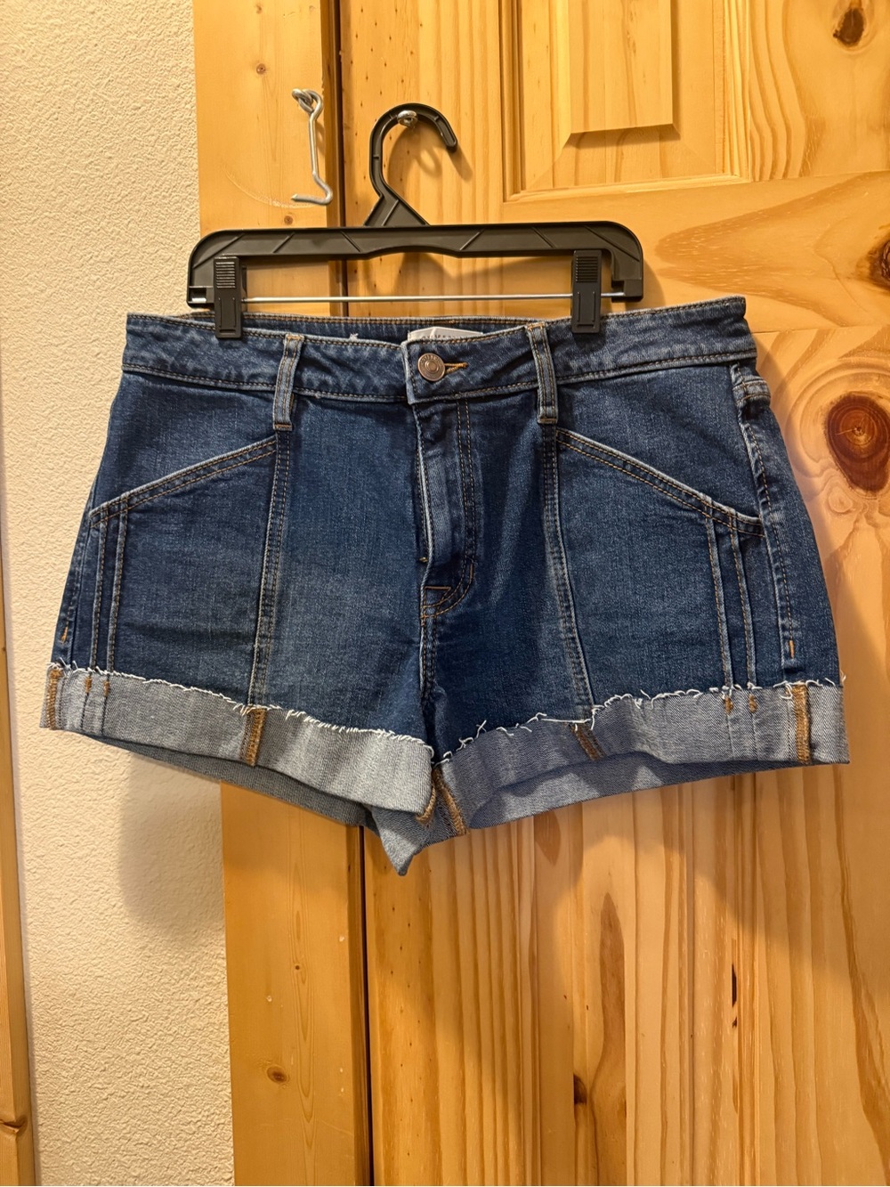 Women's Dark Blue Denim Roll-Cuff Shorts
